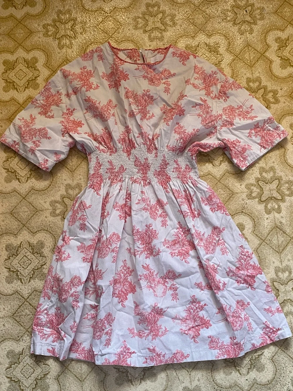 C’era una Volta Girls Pink Floral Toile Smocked Dress Size 8